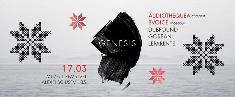 Flyer: Genesis with Audiothèque, Bvoice, Dubfound, Gorbani, Leparente