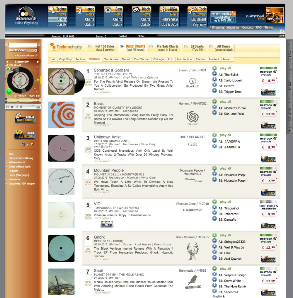 decks.de minimal buzz chart with The Bullet at number one